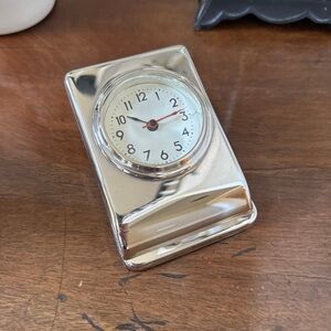 Pottery Barn Silver Plate Desk Paper Weight Clip Battery Powered Clock